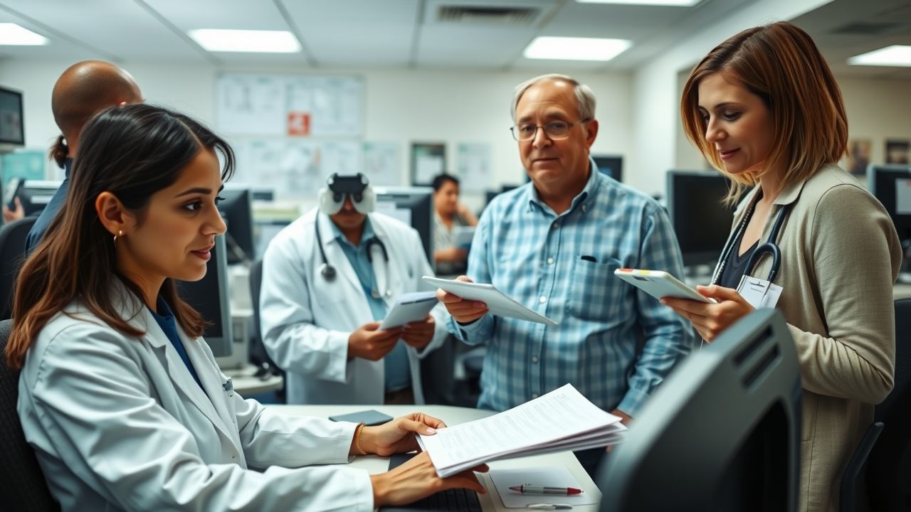 A diverse team of healthcare professionals analyzing data for vaccine safety.